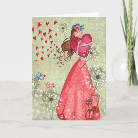 Valentine Girl Love Hearts | Greeting Card