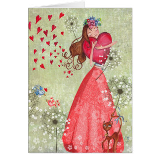Valentine Girl Love Hearts | Greeting Card