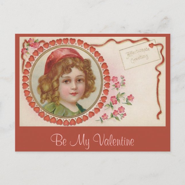 Valentine Girl Vintage Postcard (Front)