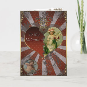 Valentine - Girl with a bouquet of flowers. Holiday Card