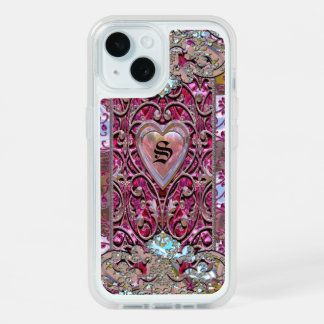 Valentine Girly Elegant Heart Monogram  Protection iPhone 15 Case