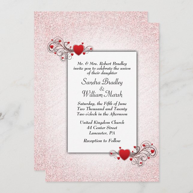 Valentine Glitter  Wedding Invitation (Front/Back)