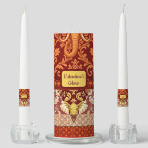 Valentine Glow: Mara Trumpeting Glory Crimson Gold Unity Candle Set