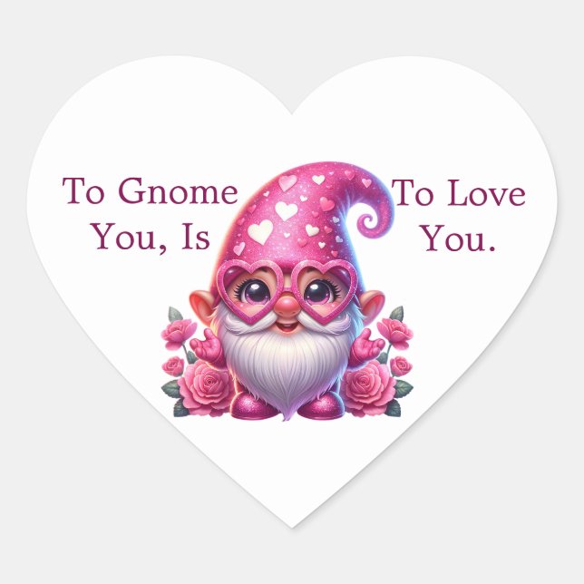 Valentine Gnome Heart Sticker (Front)