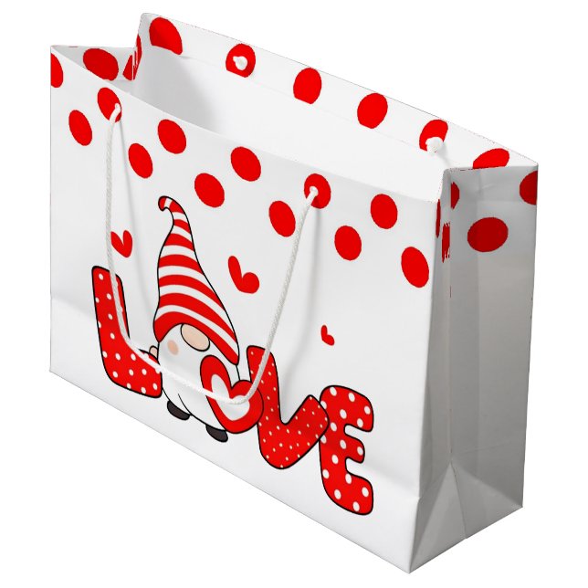 Valentine gnome  large gift bag (Front Angled)