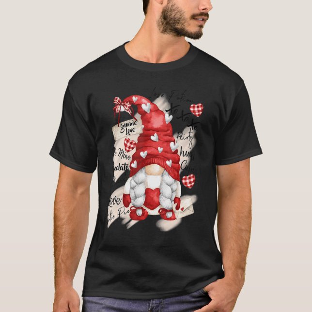 Valentine Gnome Love Heart Happy Valentines Day T-Shirt (Front)