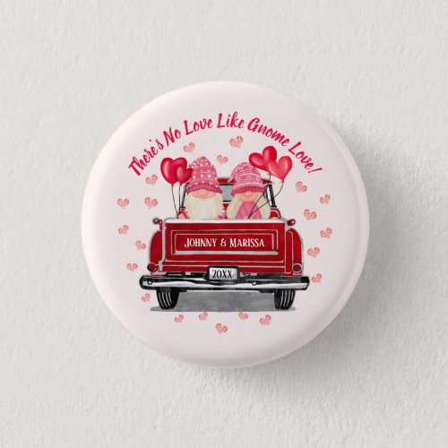 Valentine Gnome Love Pink Hearts Names Coaster Button