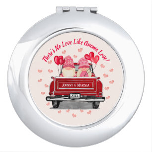 Valentine Gnome Love Pink Hearts Names Coaster Compact Mirror