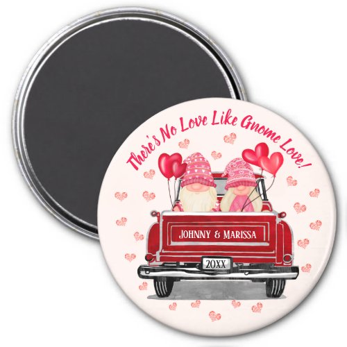 Valentine Gnome Love Pink Hearts Names Coaster Magnet