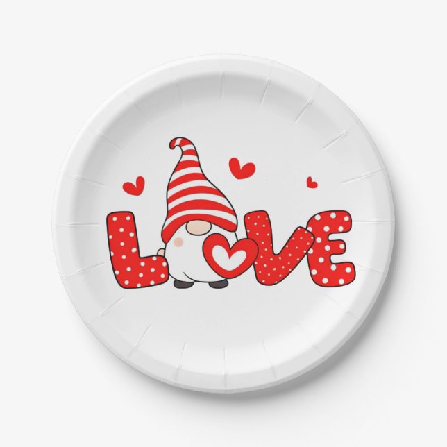 Valentine gnome  paper plates (Front)