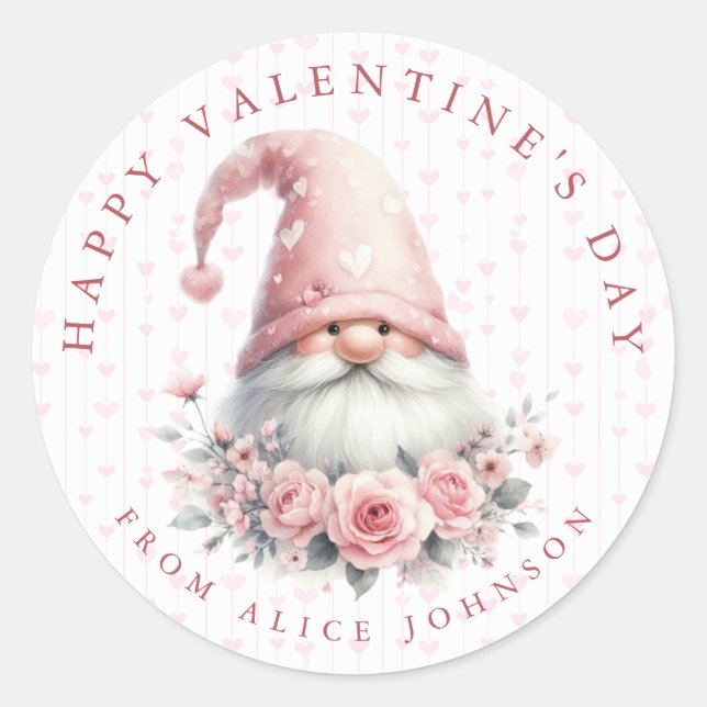 Valentine Gnome Personalized Name Round Stickers (Front)
