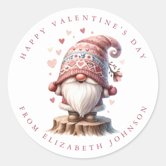 Valentine Gnome Personalized Name Round Stickers (Front)