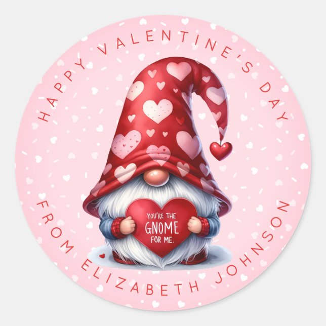 Valentine Gnome Personalized Name Round Stickers (Front)