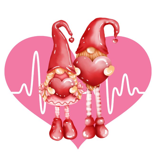 Valentine Gnome, Valentine Heartbeat Classic Round Sticker (Creator Uploaded)