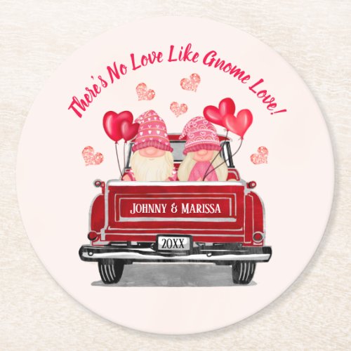 Valentine Gnome Vintage Red Truck Hearts Candy Tin Round Paper Coaster