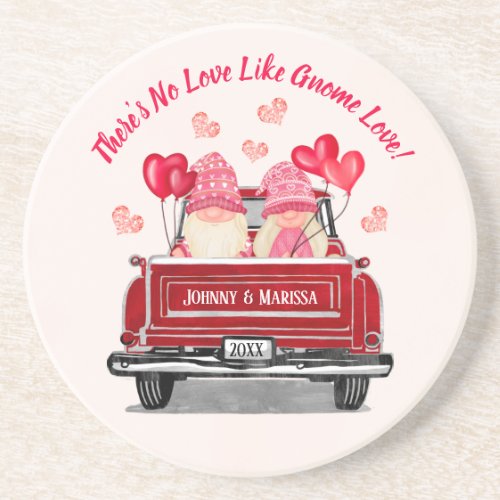 Valentine Gnome Vintage Red Truck Hearts Coaster