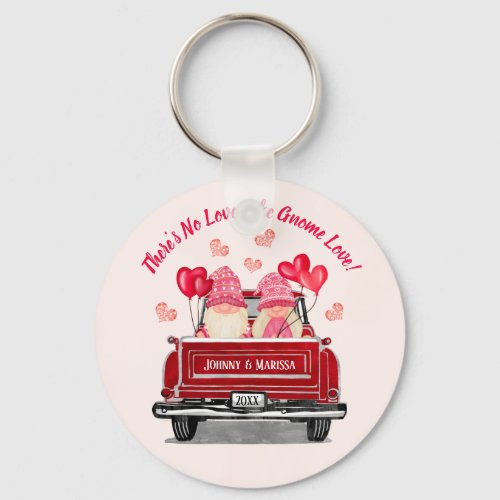 Valentine Gnome Vintage Red Truck Hearts Coaster Keychain