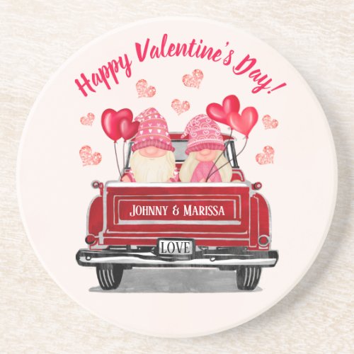 Valentine Gnome Vintage Red Truck Love Coaster