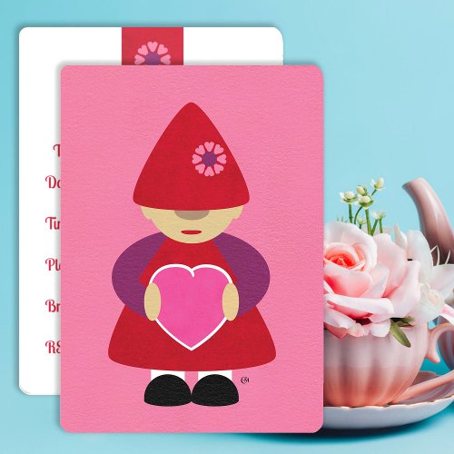 Valentine Gnome with Heart Invitation