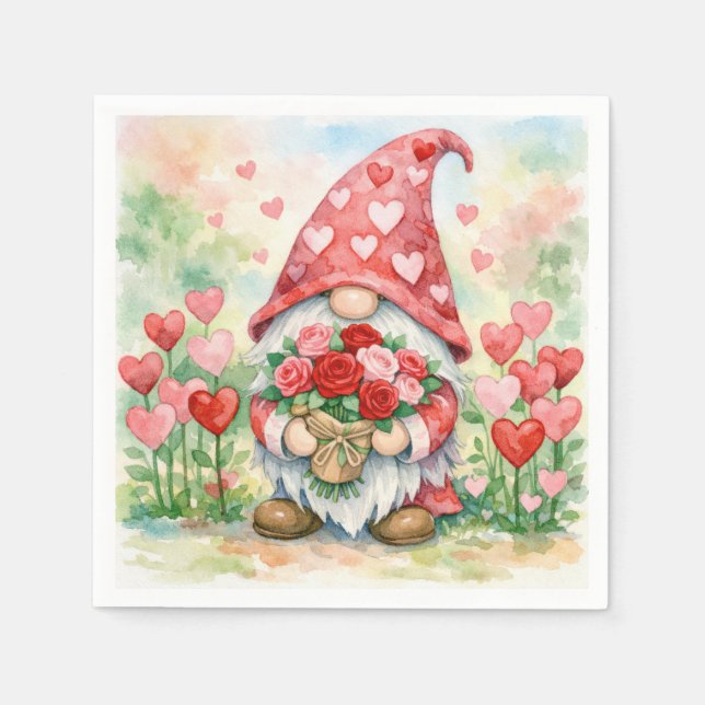 Valentine Gnome with Red Roses Napkins (Front)