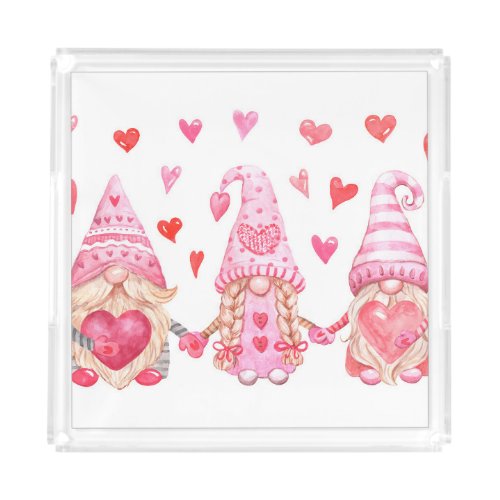 Valentine Gnomes Cute Watercolor Illustration Acrylic Tray