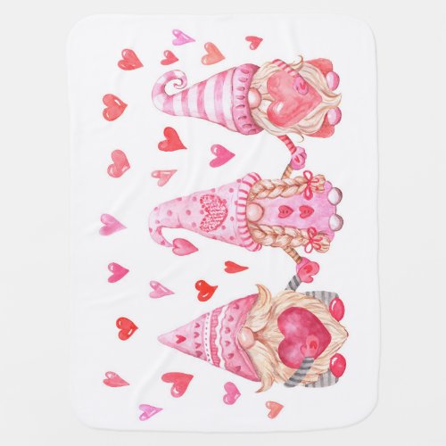Valentine Gnomes Cute Watercolor Illustration Baby Blanket