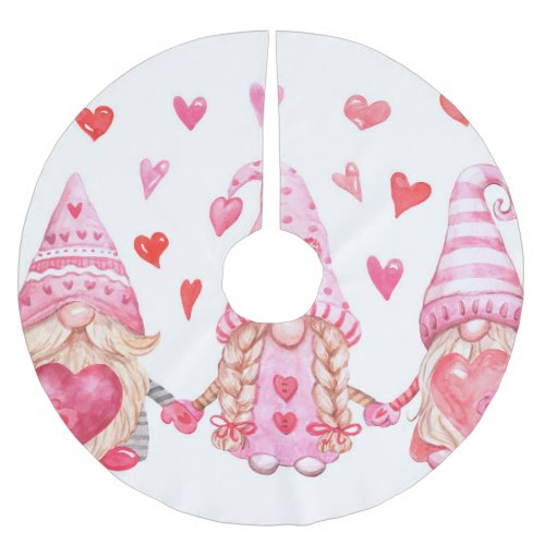 Valentine Gnomes Cute Watercolor Illustration Brushed Polyester Tree Skirt