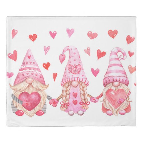 Valentine Gnomes Cute Watercolor Illustration Duvet Cover