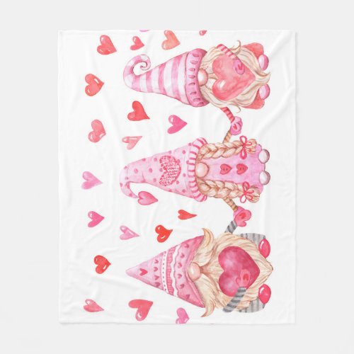Valentine Gnomes Cute Watercolor Illustration Fleece Blanket