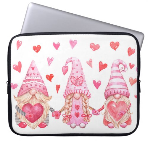 Valentine Gnomes Cute Watercolor Illustration Laptop Sleeve