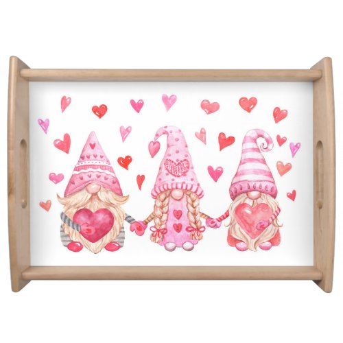 Valentine Gnomes Cute Watercolor Illustration Serving Tray
