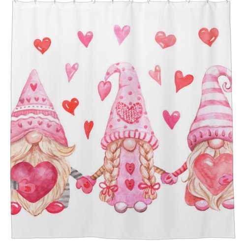 Valentine Gnomes Cute Watercolor Illustration Shower Curtain