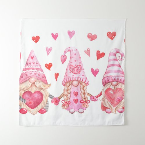 Valentine Gnomes Cute Watercolor Illustration Tapestry