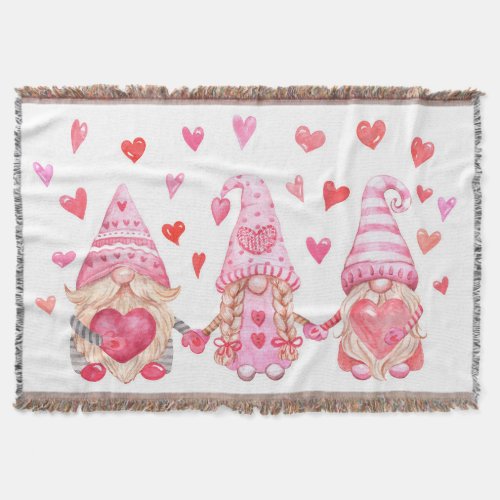 Valentine Gnomes Cute Watercolor Illustration Throw Blanket