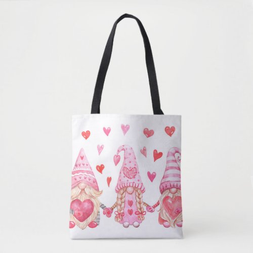 Valentine Gnomes Cute Watercolor Illustration Tote Bag