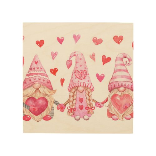 Valentine Gnomes Cute Watercolor Illustration Wood Wall Art