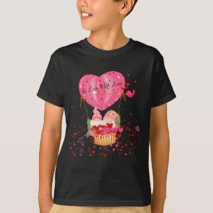Valentine Gnomes Hot Air Balloon Heart Valentine's T-Shirt