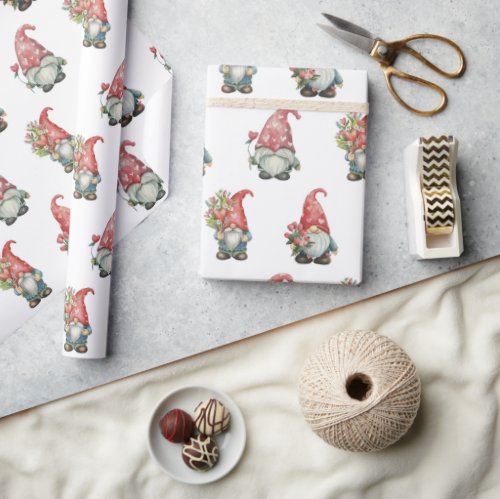 Valentine Gnomes On White Wrapping Paper