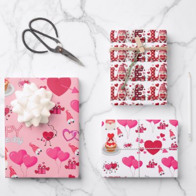 Valentine Gnomes Wrapping Paper Sheets