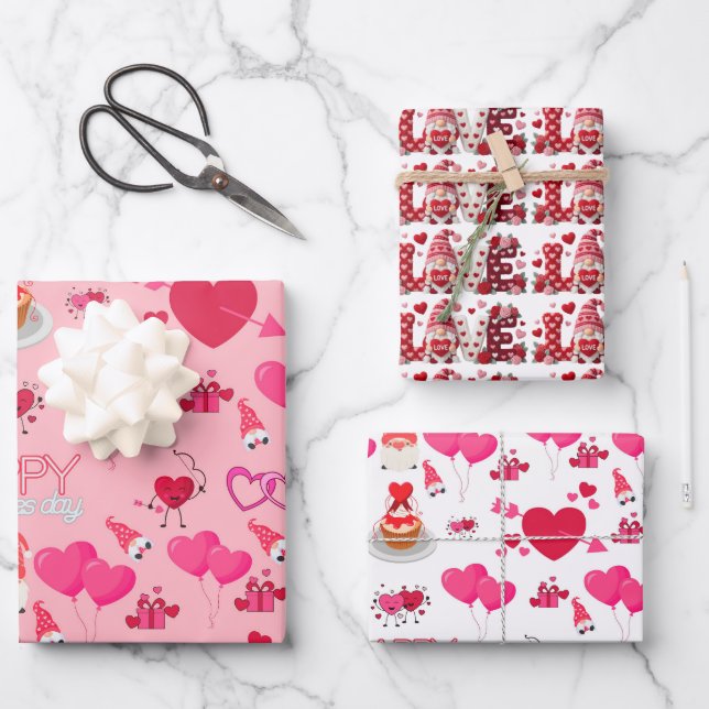 Valentine Gnomes Wrapping Paper Sheets (Front)