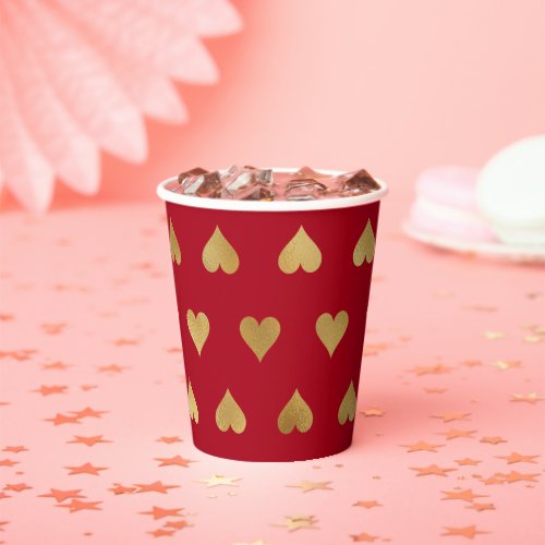 Valentine Gold Heart Red Pattern Paper Cups