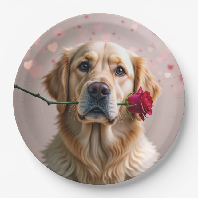 Valentine Golden Retriever Paper Plates (Front)