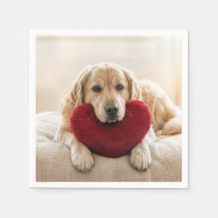 Valentine Golden Retriever with Heart Pillow Napkins