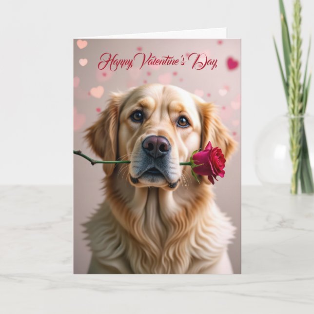Valentine Golden Retriever With Rose Card (Front)