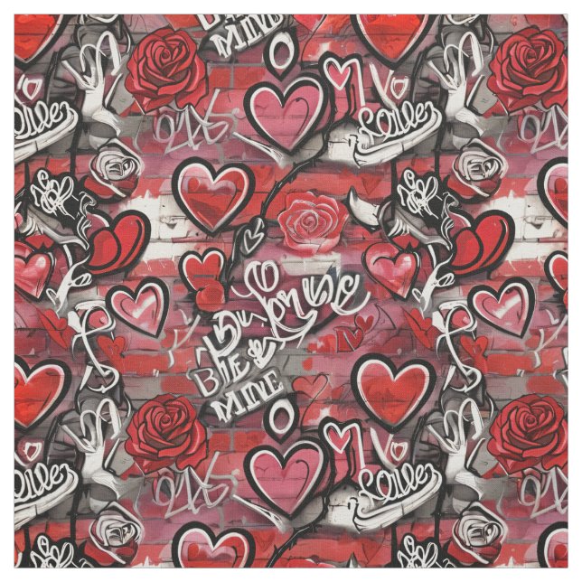 Valentine Graffiti Hearts Pattern Fabric (Swatch)