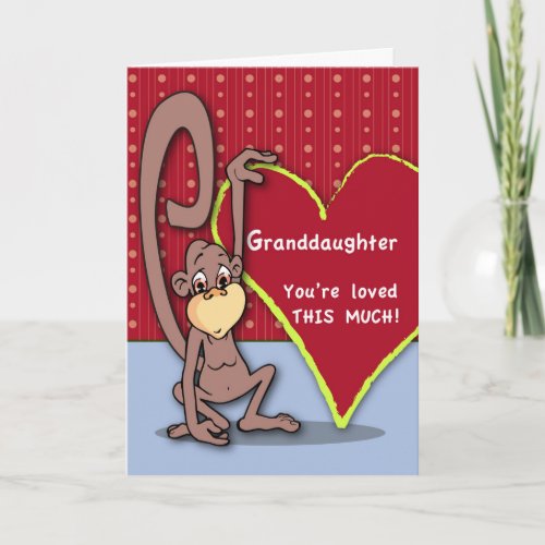 Valentine Granddaughter Cute Monkey Holiday Card