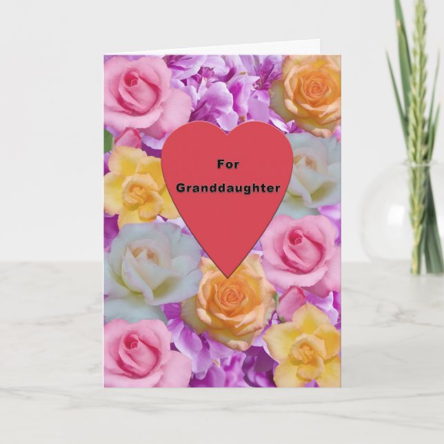 Valentine, Granddaughter, Heart and Roses Holiday Card (Front)