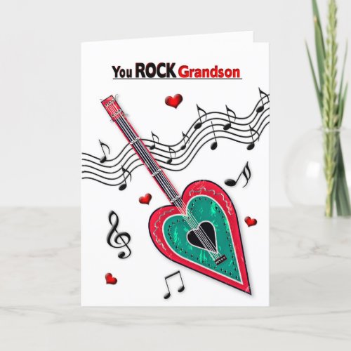 Valentine Grandson Heart Guitar Music Holiday Card