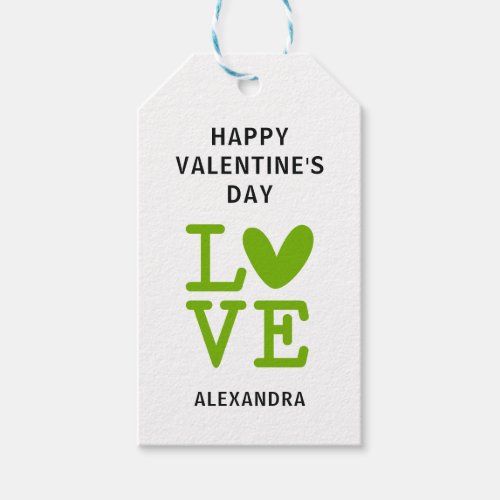 Valentine green  white love heart custom gift tag