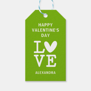 Valentine green & white love heart custom gift tags